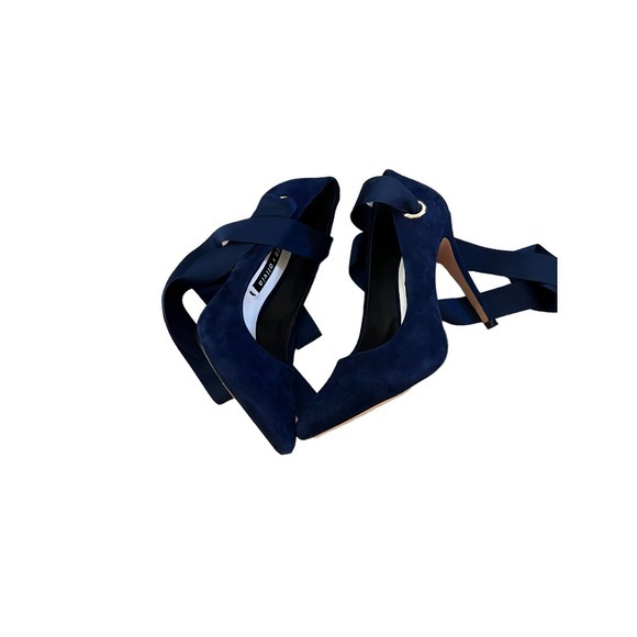 Alice + Olivia Blue Suede Heels with‎ Ribbon Ties Size 6.5/37 - Picture 6 of 9